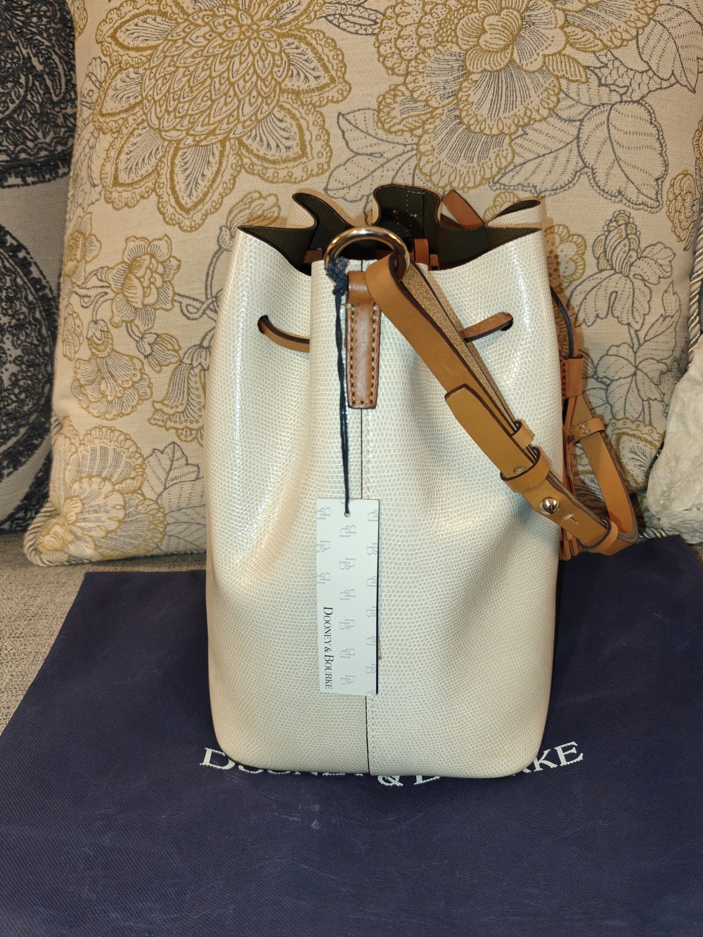 Dooney & Bourke Siena Serena Drawstring Bucket Bag - Bone/Olive - Picture 9 of 10